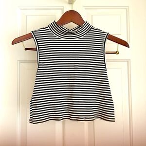 BCX Girls Top Size L Black White Stripes Turtle Neck 2 Buttons Sleeveless